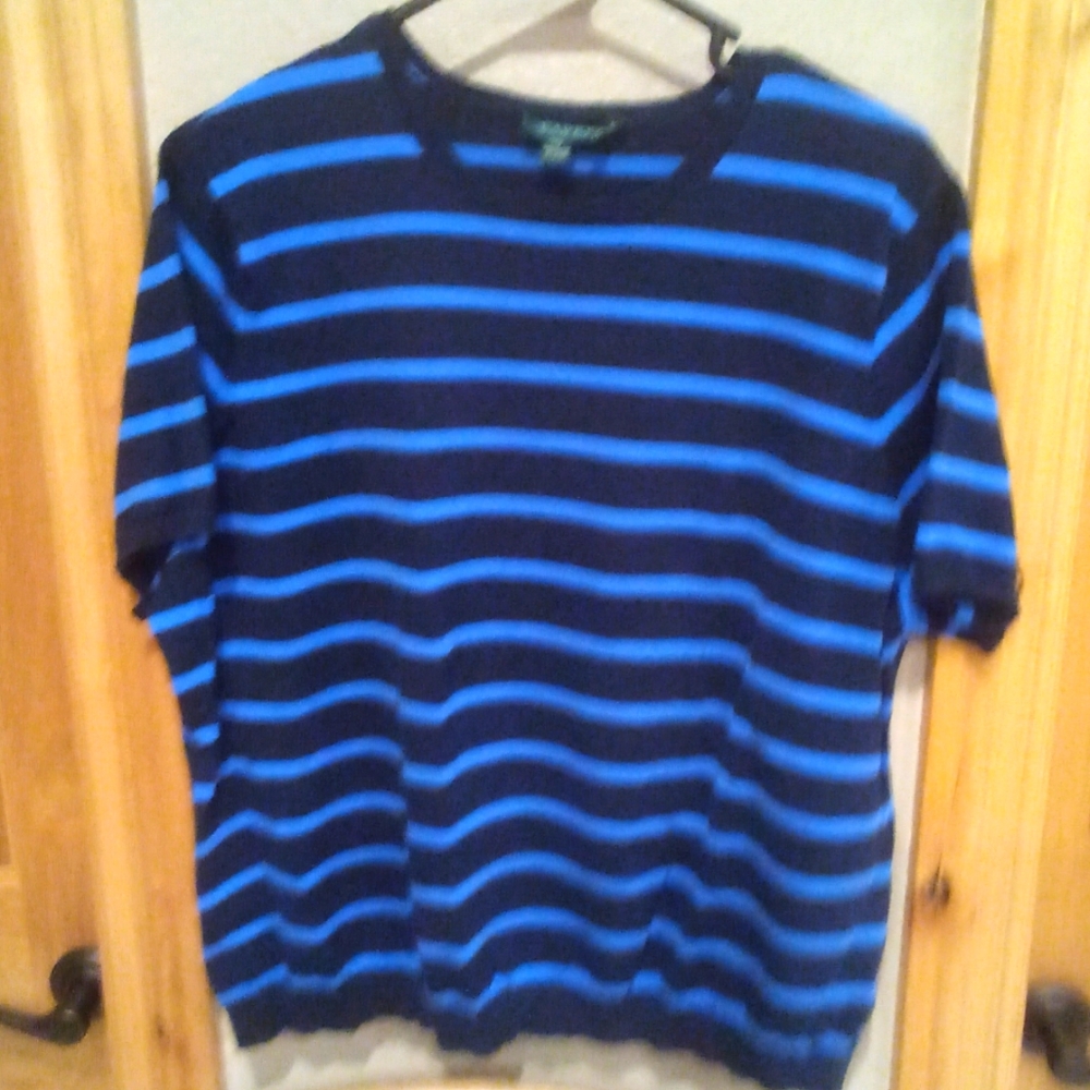 Ralph Lauren Navy Blue w/Cornblue strips Short sleeve sweater - 3X